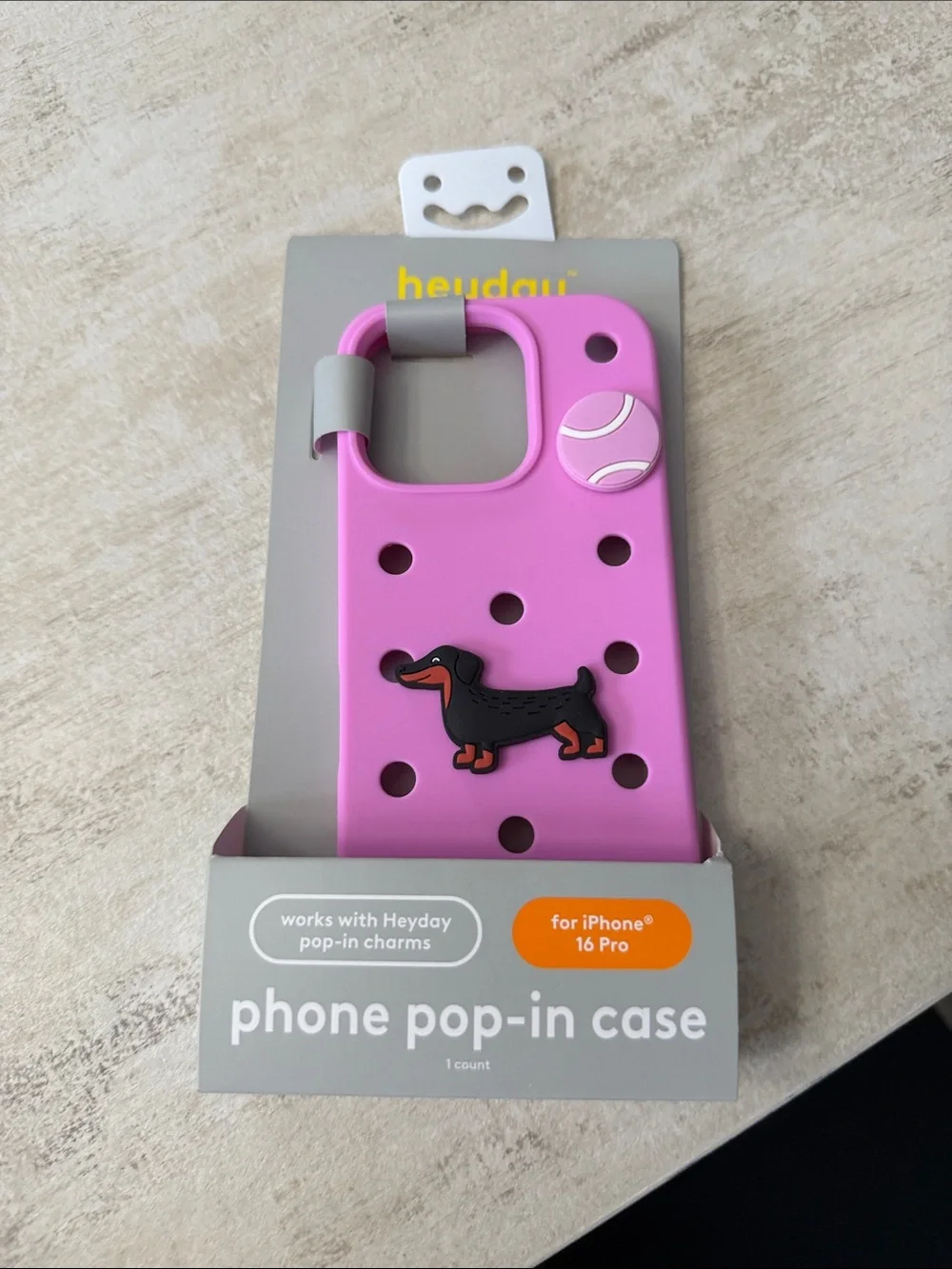 heyday Pink Pop-In Phone Case with Dachshund Charm for iPhone 16 Pro